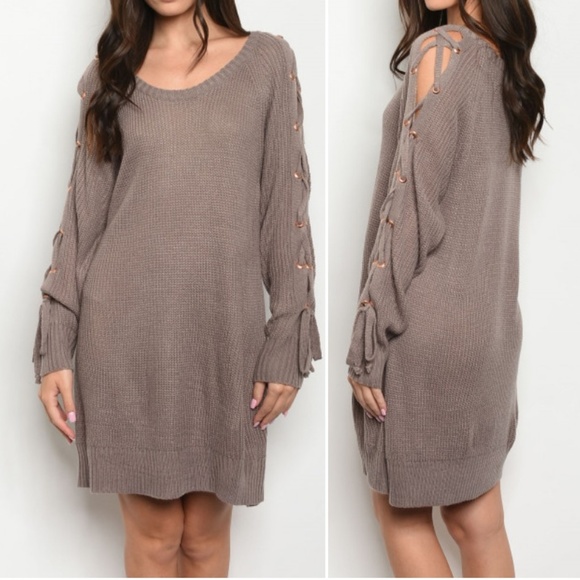 GIRLY & FLIRTY MOCHA SWEATER DRESS - Picture 1 of 8